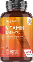 WeightWorld Vitamin D3 2000 IE - 400 tabletter (over et års forsyning) Naturlige D-vitamin tabletter, D-vitamin bidrager til det normale immunsystem