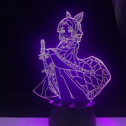 Wekity Anime Demon Slayer Shinobu Kochou Lamppu Viileä 3D Illusion Night Light Kotihuone Sisustus Akryyli Led Light Xmas Lahjalamput (16 väriä kauk...