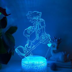 Qinwei Game Kingdom Hearts Night Light 3d Illusion Led lampe med 16 Farve Touch Fjernbetjening til drenge Dekorationer - Crack Sæde