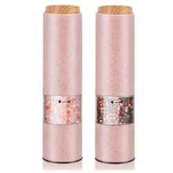 Sähköinen suolapippurimylly, sähköinen keraaminen porausmylly yrttiä / pippuria / maustetta varten, säädettävä keittiö Gr Vaaleanpunainen