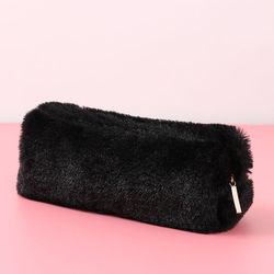 Cute Fashion Plys Lynlås Blyant Taske Brevpapir Pose, Sort Farve