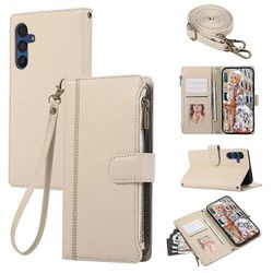 Yhteensopiva Samsung Galaxy S24 FE -kotelon kanssa Vetoketjullinen nahkainen puhelimen kansi olkahihnalla / rannehihnalla Beige