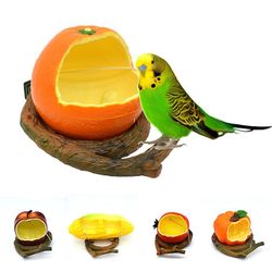Simulation Frugt Form Fugle Feeder Cute Plastic Pumpkin Apple Corn Orange Shape Cage hængende Parrot Feeding Cup Pet Supplies