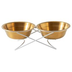 Rostfritt stål Cat Bowl Hundskål Dricksskål Matskål Skydda halskotan Golden Bowl * Vitt järnställ double bowl