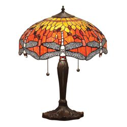Interiors 1900 Lighting Guldsmed 2 Lys Medium Bordlampe Mørk Bronze, Gul, Tiffany Stil Glas, E27