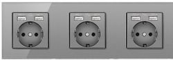 Barsinfi Eu Krystal glaspanel 3 række socket 16a tysk stikkontakt med 6 Usb 146*86*40 mm Gray