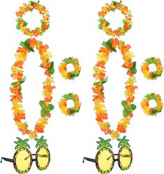 Xqday Ananas solbriller sæt tropisk blomst halskæde pandebånd og armbånd til