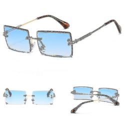 Briller (guldramme gradient blå glas) Uv400 Rektangel Cut Rimless solbriller tonet Linse Fashiontrendy julegave 216 guld/blå