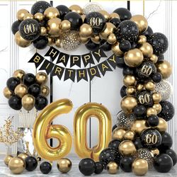 Tianzun 60-års fødselsdagsdekoration, 60-års fødselsdagsdekoration, Tillykke med fødselsdagen krans ballon sort guld dekoration