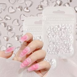 200st Klar Hjärta Form Nail Art Charm, 3d Blandad Storlek Hjärtform Strass Platt Gelé Harts Kristall Smycken Diamond Nail Art Supplies DIY Manikyr