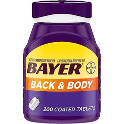 Bayer Back & Body Extra Strength kipulääke Aspiriini W Kofeiini, 500mg Päällystetyt tabletit, 200 Ct