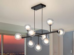 Schuller Lighting Altais 9 Lys Krystal Loft Vedhæng Matt sort, krom, G9