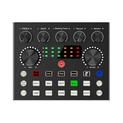 Hiborth V8S-äänikortti päivitetty Useita äänitehosteita Musta Live Streaming Bluetooth-äänenvaihtaja matkapuhelimeen