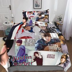 Kerota Justin-Bieber vuodevaatteet 3D-pussilakana, painettu 2 kpl, mikrokuituliina pussilakana vetoketjulla suljettava tyynyliina yhden hengen Sing...