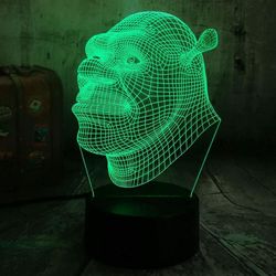 Qinwei Tegneserie 3d Effekt Shrek Lampe 3d Optisk Illusion Natlys Bedste gave til børn Fjernbetjening Usb Baby Søvn Jule fødselsdag Gave Hjem