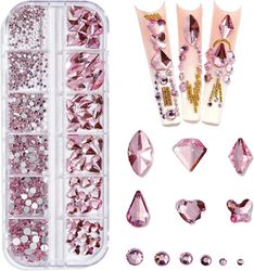 560 stycken rosa mousserande 3d strass för nagelkonst diy hantverk gnistrande platt baksida glas kristall ädelsten set smycken nageldekoration