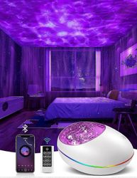 Galaxy Projector, Skylight Ocean Wave Galaxy Light aikuisille Lasten makuuhuone, Tähtiprojektori Yövalo valkoisella kohinalla, ajastin, Bluetooth-k...