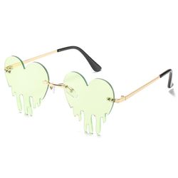 Liltop Unisex Fashion Heart Solbriller Sjov Fest Rimless Shades Førerbriller Grøn