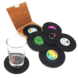 6 stk Retro Cd Record Vinyl Coasters Cup Mat til kaffedrik Bordservice Skridsikre coasters