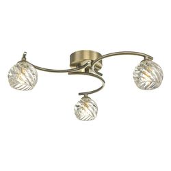 Dar Lighting Nakita Semi Flush Loft Light Light Antik messing med snoet åbent glas, 3x G9