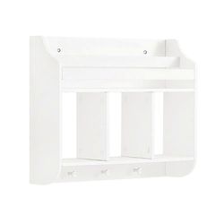 Seinään kiinnitettävä säilytyshylly Lasten seinähylly Kirjahylly Leluhylly Säilytysnäyttö hyllyteline 3 koukulla, SoBuy KMB46-W Valkoinen 60x18x51cm