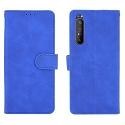 Etui til Sony Xperia 1 ii Cover Premium læder med kortholder Flip Folio magnetisk etui etui - sort Blå