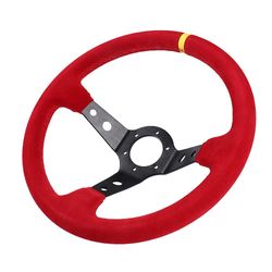 350mm 14 tums bil ratt mocka läder drift racing spel ratt 7031BK-RDMS-RD-YL