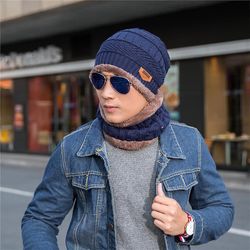 Varychmoo Unisex Strikket Slouch Hue Hatte Rør Tørklæde Sæt Vinter sne varmere ski caps Marineblå