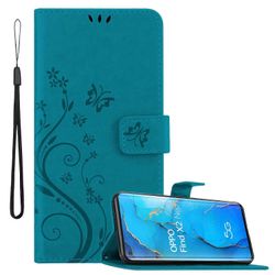 Oppo FIND X2 NEO -suojakotelo - kukkaprintillä ja korttipaikalla KUKKA SININEN