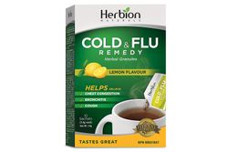 Herbion Naturals Herbion Natural Cold & Flu Remedy Yrttirakeet, joilla on luonnollinen sitruunan maku, 10 annospussia