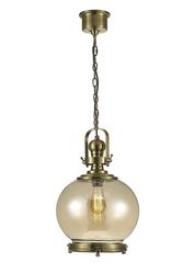 Inspired Lighting Riley Medium Globe Loft Vedhæng E27 Antikke Messing, Cognac Glas