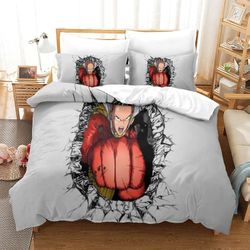 3D ONE PUNCH-MAN Pussilakanan ommel Vuodevaatteet Anime-tulostuspeitto Peitto tyynyliinalla Isänpäivä Vuodevaatteet Lahjat King Single135x200cm