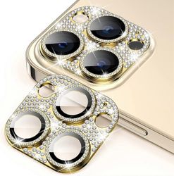 2kpl kameran linssinsuoja, joka on yhteensopiva iPhone 14 Pro Maxin ja iPhone 14 Pron kanssa, Glitter Diamond -linssinsuojus Gold-2 Kpl