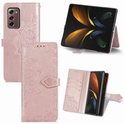 Etui til Samsung Galaxy Z Fold2 Cover Læder Tegnebog Cover Prægning Mandala Magnetisk Flip Protection Stødsikker - Rose Gold