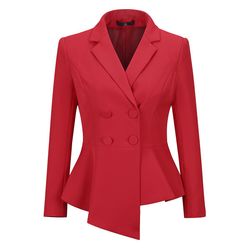 Cloudstyle 2-delt dobbeltbrystet asymmetrisk jakkesæt til kvinder Rød XS