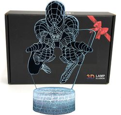 LED Superhero 3D Lampe - Optisk illusjon Smart nattlys bordlampe med USB strømkabel 7 farger (Spiderman)