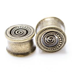 BodyJewelryOnline Par antikke messing ørepropper med spiral design - 0 gauge til 9/16 tommer (14mm) 9/16"(14mm)