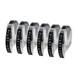 6 kpl tarrateippi, joka on yhteensopiva Dymo-kohokuviointitarrateipin kanssa Dymo Label Makerille 1880 Motex E-101 9m musta