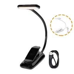 Led Book Light Læselys Fleksibel boglampe lysdæmper klip Usb Bord bordlampe bærbar clip lys Sort
