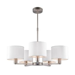 Endon Collection Lighting Daley 5 Lys Multi Arm Loft Vedhæng Matt Nikkel, Vintage hvid silke effekt, E14