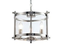 Inspired Lighting Inspireret Deco - Nolan - Cylindrisk Loft Vedhæng 3 Light E14 Poleret Chrome, Clear Glass