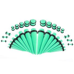 BodyJewelryOnline 36 Pieces øre stretching kit glødespidser med stik - 14g - 00g uv glød aqua