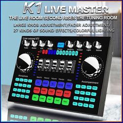 K1-mikseri Live-äänikortti Matkapuhelimen äänenvaihtajakaraoke lähetysten tallentamiseen KTV-musiikin Bluetooth-yhteensopivat äänikomponentit