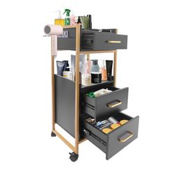 CNCEST Monikerroksinen suurikapasiteettinen salonki säilytyskärry hiustenkuivaajan pidike parturi työkalukaappi musta