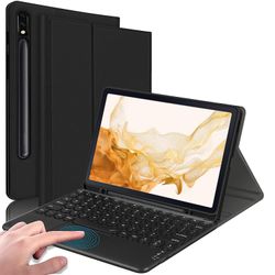 Unbrand Til Samsung Galaxy Tab S7 FE / S7 Plus / S8+ trådløst Bluetooth-tastaturetui Anti-Fall tabletdæksel med touchpad Sort