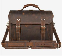 Crazy Horse Ekte skinnkoffert for Man Fit 17 "bærbar ryggsekk 3 Bruk Leather Business Handbag Mann Big Travel Bag brun1