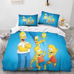 ZELLART Simpsons vuodevaatteet pussilakanasetti 3D lohduttaja 3 kpl peittokansi pehmeä mikrokuitupussilakana vetoketjullisella tyynyliinalla, teini...
