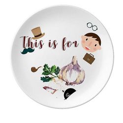 Hvidløg Vegetabilske Velsmagende Sund Akvarel Far Dessert Plate Dekorative Porcelæn 8 Tommer Dinner Home