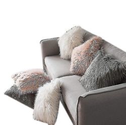 Yunshu Fluffy soft square pudebetræk plys pudebetræk faux pels pudebetræk beige