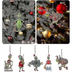 5pcs Merry Christmas Grinch Ornaments Xmas Tree Hengende Figur Anheng Hjem Dekor